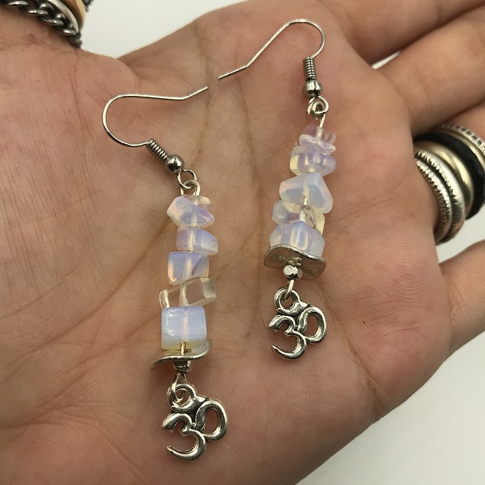 Silver Boho om sign opalite earrings - Picture 6 of 7